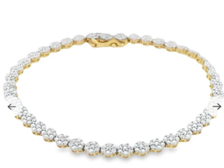 10 Karat Yellow Gold 3.00TDW Diamond Flower Tennis Bracelet